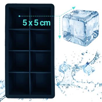 Preview: Set da 3 stampi XXL in silicone per cubetti di ghiaccio (8 scomparti, 5 x 5 cm): grandi cubetti di ghiaccio, capacità 1 litro – stampo per ghiaccio senza BPA, durevole e riutilizzabile