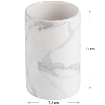 Preview: Gobelet décoratif en céramique aspect marbré - Porte-brosse à dents, maquillage ou stylo - Design élégant et frais pour salle de bain, bureau, salon