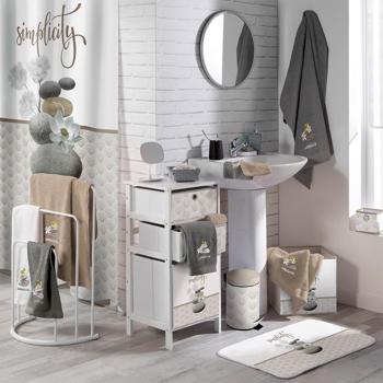 Preview: Poubelle à pédale beige - 3 litres - Hygiénique, design moderne avec imprimé - Acier inoxydable - Idéale salle de bain, toilettes, bureau, coiffeuse