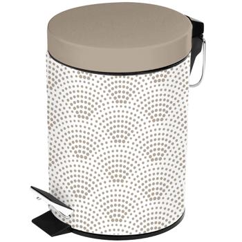 Preview: Poubelle à pédale beige - 3 litres - Hygiénique, design moderne avec imprimé - Acier inoxydable - Idéale salle de bain, toilettes, bureau, coiffeuse