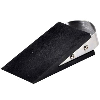 Preview: Türstopper mit Edelstahlgriff - Keil für Türen zum Durchlüften & Offenhalten - Robust, rutschfest & für alle Böden - Kunststoff, schwarz, silber, 12,5 cm