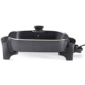Preview: XXL electric party pan, 40cm, 7 liters, aluminium, black, powerful 2200 watts - With glass lid & cool-touch handles, for large parties