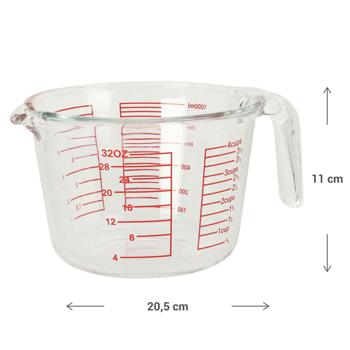 Preview: Messbecher Borosilikatglas 1000ml - Präzise Massangaben für Backen, Kochen & Küche - Geschmacksneutral - Hochwertiges Küchenzubehör