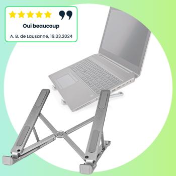 Preview: Support pliant portable aluminium - Ergonomique 6 positions - Pour ordinateurs portables, tablettes, smartphones 5-17 pouces - Prévention surchauffe - 250g