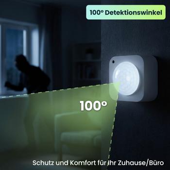Preview: SmartLife Bewegungssensor - PIR-Sensor - Smart Home kompatibel - Helligkeitserkennung - kabellos, batteriebetrieben - 100° Detektionswinkel - 4,6x3,9x4,6 cm