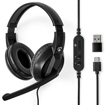 Preview: Casque PC USB Supra-Auriculaire - Stéréo, Confort Optimal, Microphone Pliable pour Réunions/Gaming - Connectique USB-C/A - 1.8m Câble