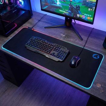 Preview: XXL gaming mouse pad – RGB LED lighting with colour change – Optimal precision & non-slip underside – 800x300 mm microfibre/rubber