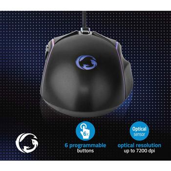 Preview: Gaming Maus mit Kabel - 6 Tasten, LED-Beleuchtung & ergonomisches Design - bis 7200 dpi, schwarz, USB, 150cm Kabel, RGB