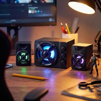 Preview: Gaming-Lautsprecher 2.1 Subwoofer - Perfekter Klang für Gaming & Heimkino - 33 Watt Leistung - LED-Lichteffekte - PC, Mac, Handy kompatibel