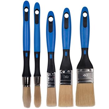 Preview: Set de Pinceaux Soie - 5 Pièces pour Peinture & Vernis - 5 Tailles Manche Bois Bleu - Idéal Bricolage & Travaux Créatifs CH4209