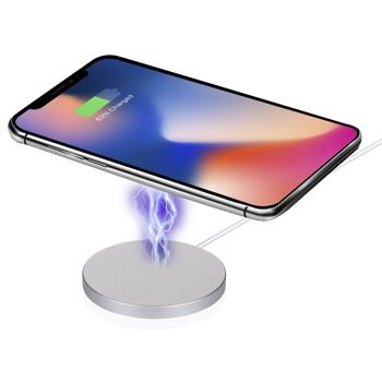 Preview: Design Qi Ladestation, 15 Watt, silber, inkl. Kabel – Gefälliges & modernes Design, kabelloses Laden, elegante Optik