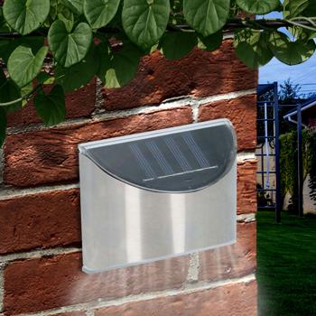 Preview: Applique Murale Solaire - Éclairage Extérieur Entrée Cour Balcon Terrasse - Capteur Crépusculaire - 4 LEDs - Acier Inoxydable Argenté 10x8x5cm