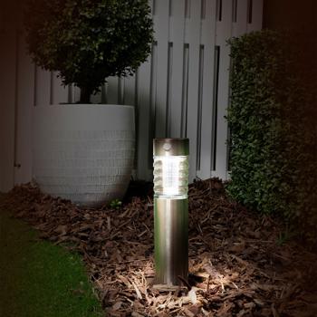 Preview: Borne Solaire Mobile Détecteur Mouvement - Éclairage Allées Escaliers Jardin - Inox Verre 6x39cm - Sans Fil, Autonome 8h, IP44