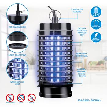 Preview: Destructeur d‘insectes électrique - Piège à mouches LED UV sans produits chimiques - Portée 25 m², intérieur, 1W - ABS robuste