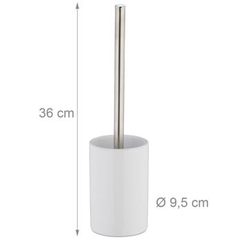 Preview: Garniture WC Céramique Blanche - Brosse WC Incluse pour Nettoyage en Profondeur - Support Autoportant Durable - 36x9.5cm - Hygiénique