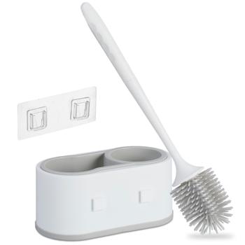 Preview: Brosse WC avec garniture - 2 compartiments - Montage mural sans perçage - Blanc - Séchage rapide, hygiène optimale salle de bain