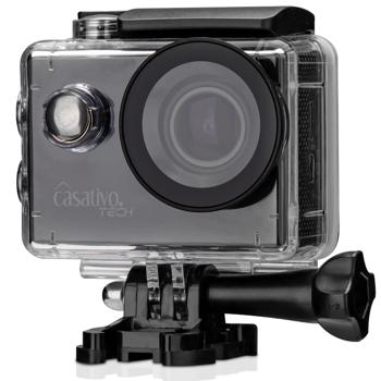 Preview: action cam 4K, Ultra HD, custodia subacquea impermeabile, display LCD, WLAN, microfono e altoparlante, ideale per ciclisti, sciatori e subacquei