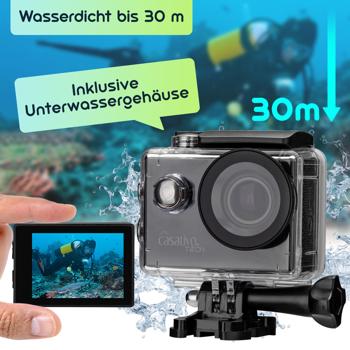 Preview: 4K-Action-Cam, Ultra HD, wasserdichtes Unterwasser-Gehäuse, LCD Display, WLAN, Mikro und Lautsprecher, ideal für Biker, Skifahrer, Taucher