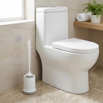 Preview: WC-Bürste mit Garnitur zur Wandmontage ohne Bohren - Hygienische Badreinigung, austauschbarer Bürstenkopf - Weiss, Kunststoff, H 13.5 x Ø 11 cm