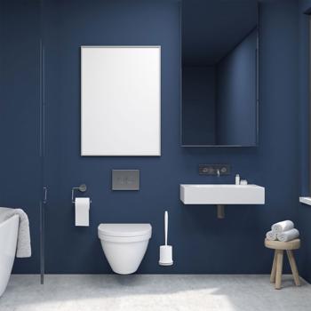 Preview: Brosse WC avec garniture - Montage mural sans percer ou à poser - Pour propreté & hygiène salle de bain/toilette - Tête remplaçable - Blanc