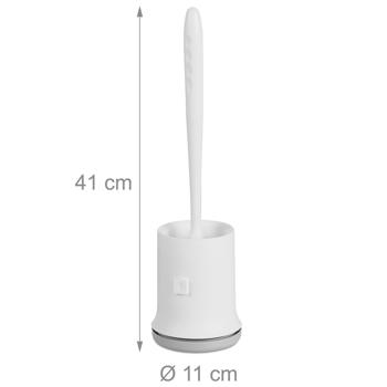 Preview: Brosse WC avec garniture - Montage mural sans percer ou à poser - Pour propreté & hygiène salle de bain/toilette - Tête remplaçable - Blanc