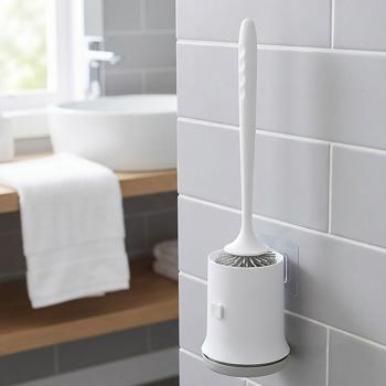 WC-Bürste mit Garnitur zur Wandmontage ohne Bohren - Hygienische Badreinigung, austauschbarer Bürstenkopf - Weiss, Kunststoff, H 13.5 x Ø 11 cm