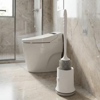 Preview: WC-Bürste mit Garnitur zur Wandmontage ohne Bohren - Hygienische Badreinigung, austauschbarer Bürstenkopf - Weiss, Kunststoff, H 13.5 x Ø 11 cm