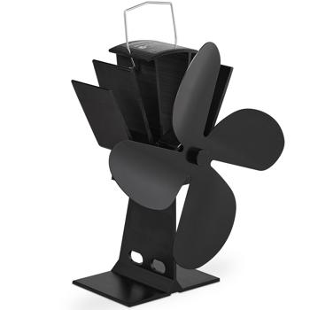 Preview: Fireplace fan without electricity - 4 blades, aluminum (black) - Economical heating, better heat distribution + comfort