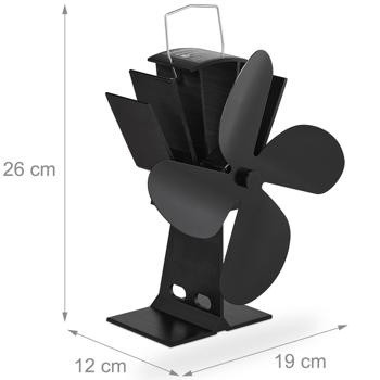 Preview: Fireplace fan without electricity - 4 blades, aluminum (black) - Economical heating, better heat distribution + comfort
