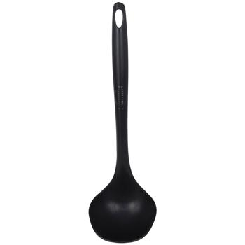 Preview: Lot d’ustensiles de cuisine 5 pièces noirs - Robustes, faciles à nettoyer, idéaux fêtes & voyages - Inclus: presse-purée, louche, spatule, 2 cuillères - Plastique non-abrasif