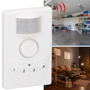 Preview: Alarme Détecteur Mouvement - Sirène 100dB, Lumière LED, Code PIN 4 Chiffres, Portée 5m - Sécurité Maison Bureau Garage, Blanc