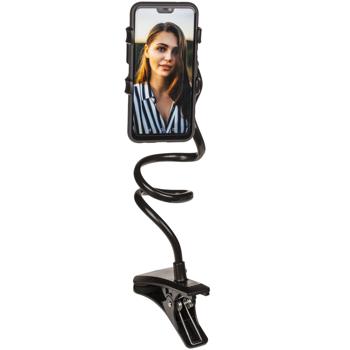 Preview: Support smartphone - Col de cygne flexible 60cm - Avec clip, idéal cuisine, film, voyage - Noir plastique - Mains libres