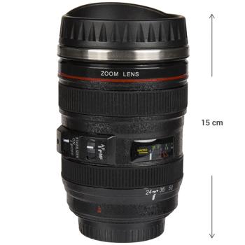 Preview: Kameraobjektiv-Kaffeebecher 350ml - Lustiges Geschenk für Foto & Filmfans - Edelstahl-Einsatz - Ideal für heissen Kaffee auf Touren