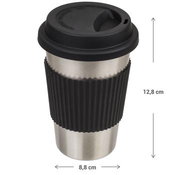 Preview: Kaffeebecher, Edelstahl, mit Silikonbanderole und Deckel, 500 ml