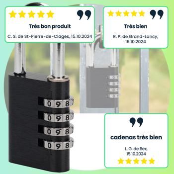 Preview: Cadenas à code en aluminium – arceau en acier, combinaison à 4 chiffres – noir, sûr et robuste – idéal pour valise, casier, cave, hangar, école