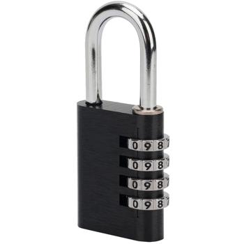 Preview: Lucchetto a combinazione - Lucchetto in alluminio, grillo in acciaio, a 4 cifre, nero, robusto e sicuro, ideale per valigie, armadietti, cantine, capannoni, scuole