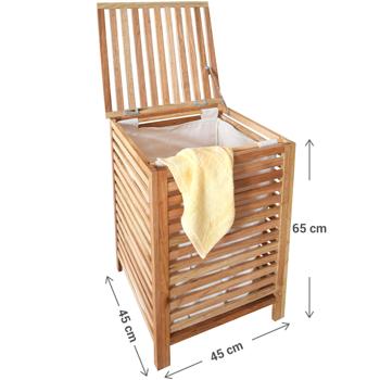 Preview: Wäschekorb aus edlem Walnussholz - Mit Wäschesack, 45x45x65cm - Stilvolle Wäscheaufbewahrung für Bad & Schlafzimmer