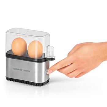 Preview: Cuiseur à œufs compact pour 2 œufs (250 W): mini-cuiseur transparent et argenté pour des œufs cuits à la perfection – rapide, simple, peu encombrant