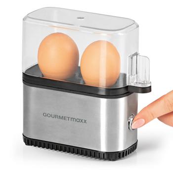 Preview: Cuiseur à œufs compact pour 2 œufs (250 W): mini-cuiseur transparent et argenté pour des œufs cuits à la perfection – rapide, simple, peu encombrant