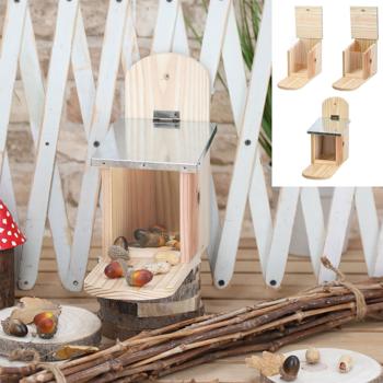 Preview: Futterstation für Eichhörnchen (Tannenholz, 12x25x28cm): Futterhaus, Futterspender - für Naturbeobachtung auf Garten & Balkon