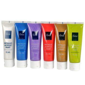 Preview: Colori acrilici, metallizzati, 6 colori, 75 ml ciascuno