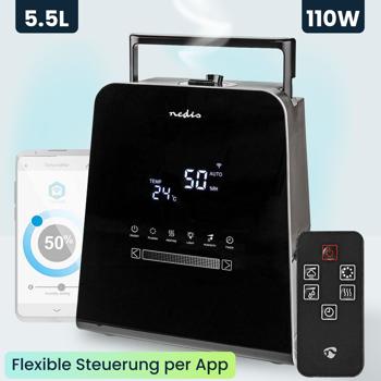 Preview: Smarter 5.5L Ultraschallbefeuchter, 110W - mit Hygrometer, Aromafunktion, App, Fernbedienung & Display - schwarz, für optimales Raumklima