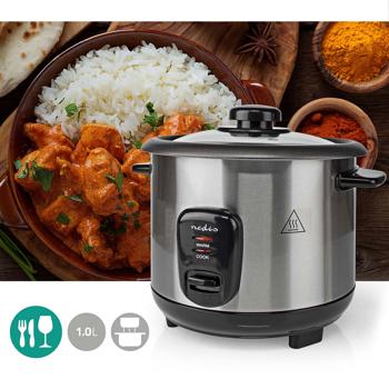 Preview: Stylish stainless steel rice stove with keep warm function, 1 liter, 400 W, black - silver, non-stick coated, for up to 5 portions of delicious rice