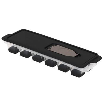 Preview: Eiswürfelform mit Deckel – Silikonboden für leichte Entnahme – Ideal für Kühl- & Gefrierschrank, Küche & BBQ – 25x8,5x4cm Kunststoff