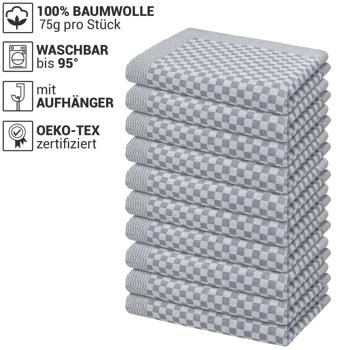 Preview: 10er Set Premium Grubentücher: grau, 50x70cm, 100% Baumwolle (210g/m²)-OEKO-TEX, streifenfrei & flusenfrei – Hochwertige Tücher für Küche & Haushalt