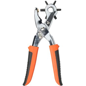 Preview: Lochzangen-Set - Revolverlochzange, Druckknopfzange, Nietenzange - für Leder, Textil, Gürtel - 6 Aufsätze (2-4.5mm) - inkl. 100 Ösen, 25 Druckknöpfe