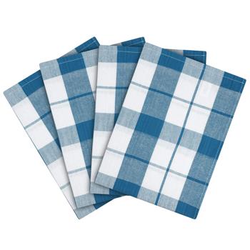 Preview: 4er-Set Geschirrtücher Petrol-Blau/Weiss kariert - 100% Baumwolle, OEKO-TEX Standard 100 - Hygienisch waschbar bis 95 °C, 70x50 cm, 200 g/m²