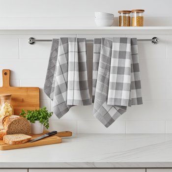 Preview: 4er-Set Geschirrtücher Grau - 100% Baumwolle, 70x50 cm - Hygienisch, streifenfrei, waschbar bis 95°C - OEKO-TEX Standard 100