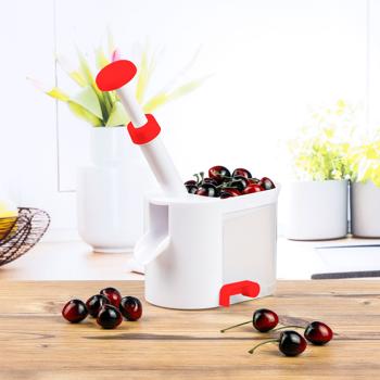 Preview: Kirschenentsteiner mit Schlagstempel - Perfekt zum Entkernen grosser Mengen - Mit Auffangbehälter, Saugnäpfen, Edelstahlmesser - 25x12x25 cm, 263g