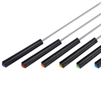 Preview: 6 forchette da fonduta con manico in acciaio inox nero, con codice colore